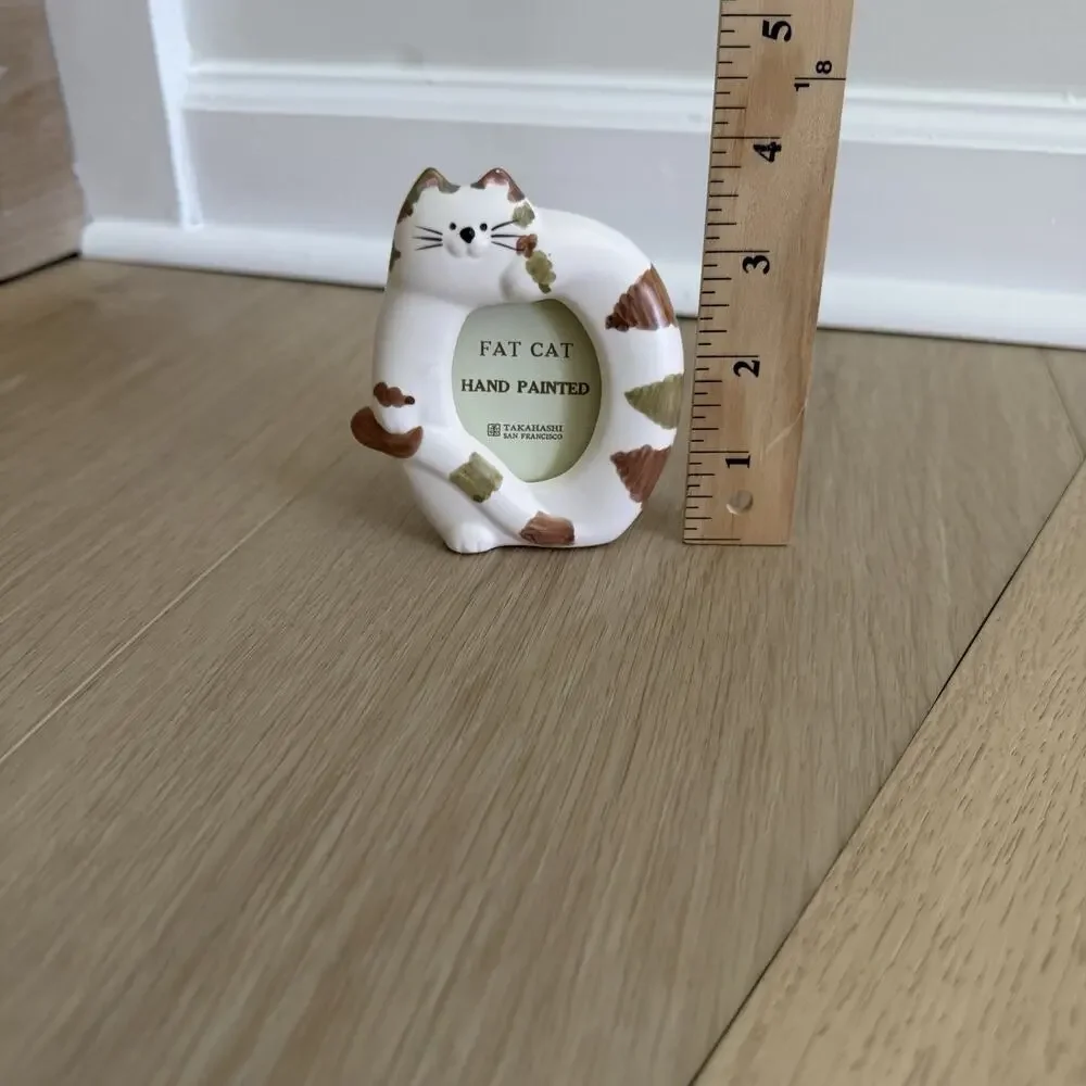 Hand Painted Takahashi Fat Cat Ceramic Photo Frame Made In Japan Vintage